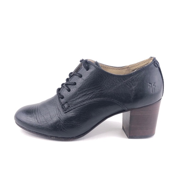Frye Stella Oxford Black Leather Heeled Booties 6M - Picture 1 of 14